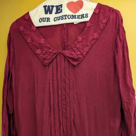 Mysterious Dress, Sheer Silk-like Deep Rose Rayon Drop-Waist, Midi - Picture 4 of 7